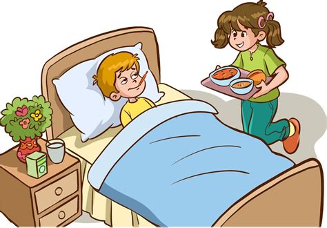 Girl Caring For Her Sick Brother Cartoon Vector 17588821 Vector Art At