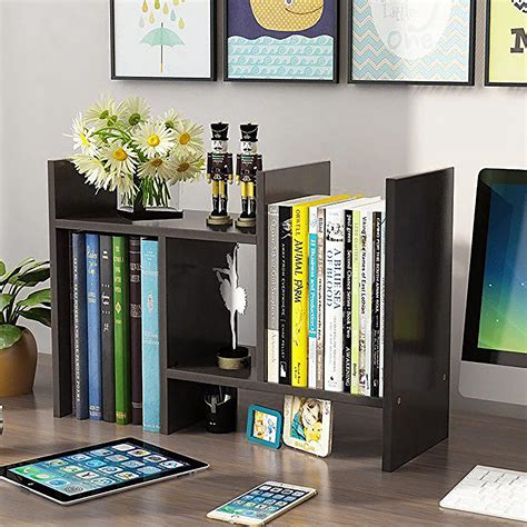 Amazon YSJILIDE Wood Adjustable Small Desktop Bookshelf