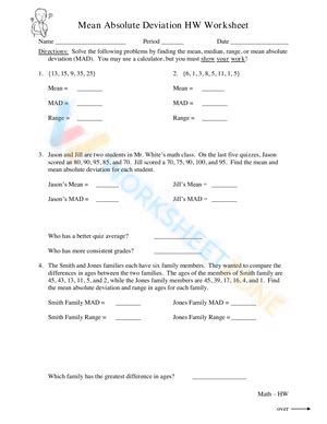 Mean Absolute Deviation Worksheets