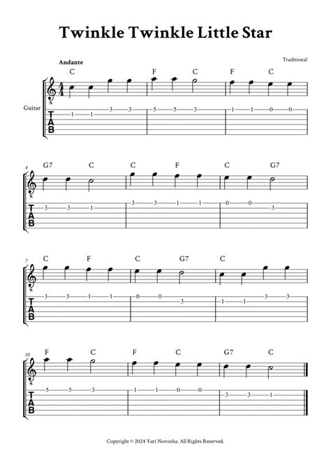 Twinkle Twinkle Little Star Easy Guitar C Major With Tab Chords By Traditional Acoustic