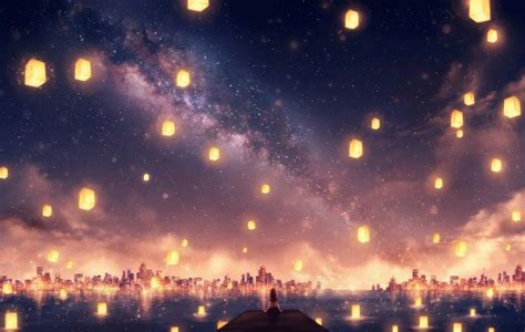 #63325 Lantern 4K, Sky, Lantern, City, Stars - Rare Gallery HD Wallpapers