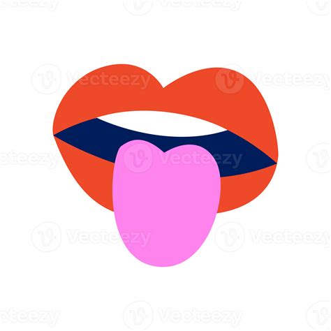 lips and tongue in trendy illustration for stickers and design element ...