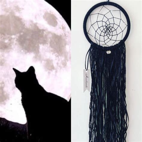 Handmade Black Dream Catcher Cat Charm Wall Art Hanging Luck Etsy