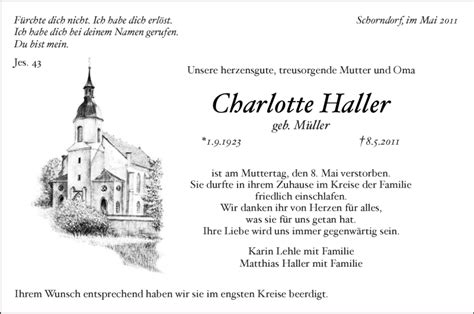 Traueranzeigen Von Charlotte Haller Zvw Trauer