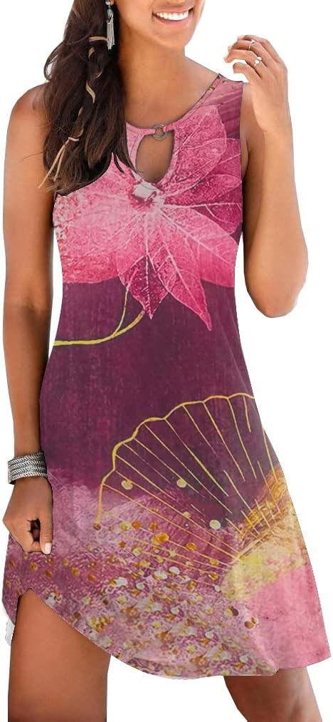 Etcyy Summer Beach Dresses For Women Trendy Boho Floral Print Crew