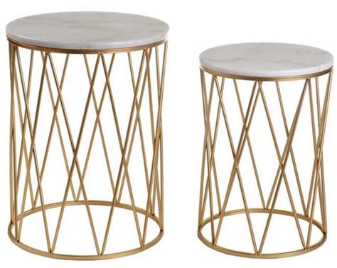 Stylecraft 2 Piece Gold Round Nesting Table Set With White Marble Top Colders Milwaukee Area