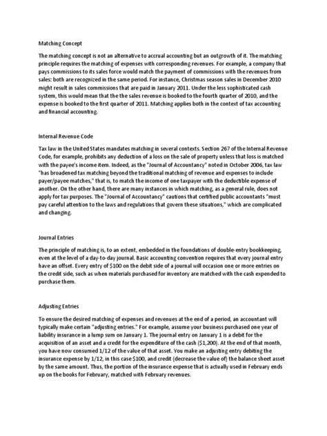 matching principle concept accounting  debits  credits