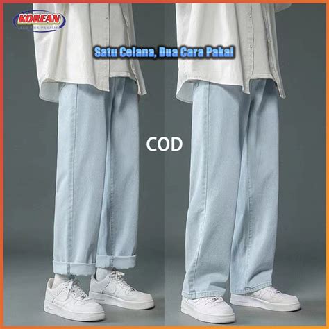 Jual Celana Panjang Pria Celana Jeans Pria Biru Korean Style Kulot