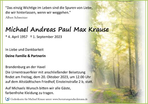 Traueranzeigen Von Michael Andreas Paul Max Krause M Rkische