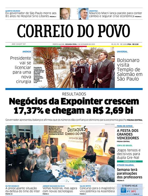 Capa Correio Do Povo Segunda 2 De Setembro De 2019