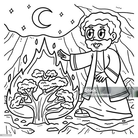 Christian Moses And The Burning Bush Coloring Page Stock Illustration