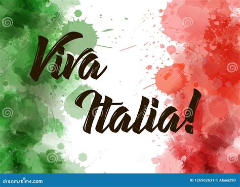 Viva Italia Hand Lettering Text With National Flag Cartoon Vector