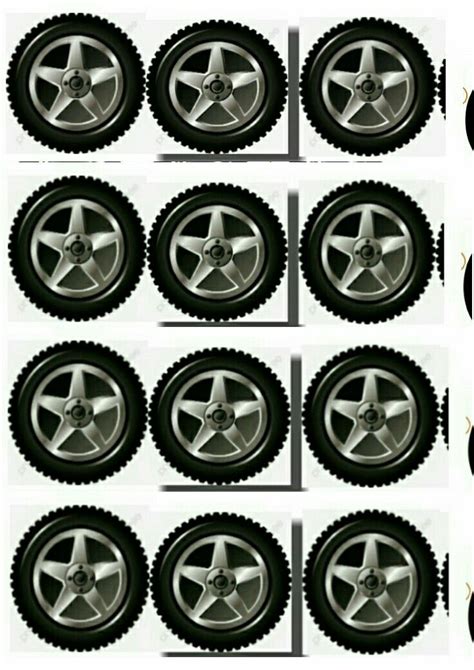 Six Wheels And Four Tires Are Shown In This Image Each With Different