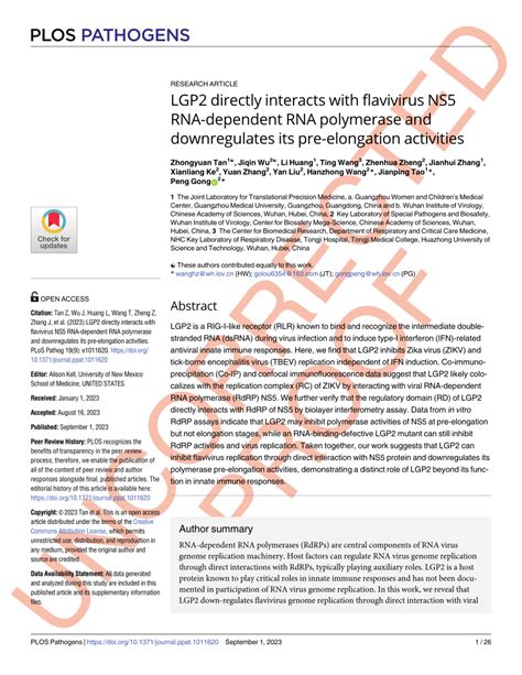 PDF LGP2 Directly Interacts With Flavivirus NS5 RNA Dependent RNA