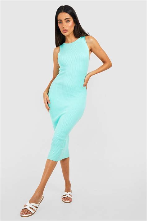 Racer Rib Knit Midi Dress Boohoo