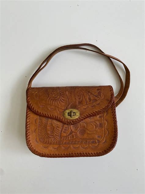 Fabulous Hand Tooled Leather Shoulder Bag Vintage Fre Gem