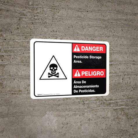 Danger Pesticide Storage Area Bilingual Ansi Landscape Wall Sign