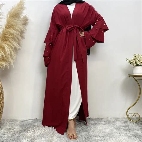 Ramadan Eid Fashion Muslim Women Abayas Beads Flare Sleeve Dress Turkey