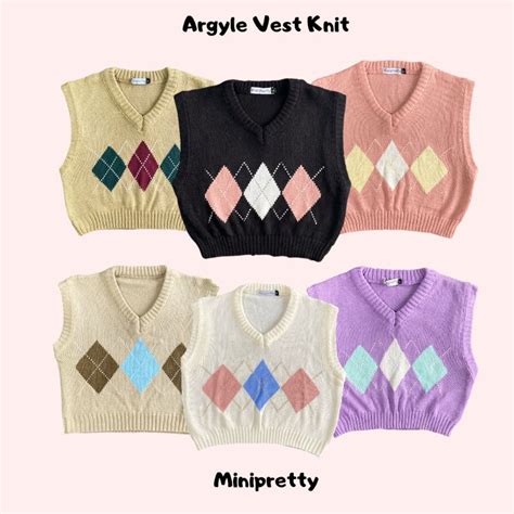 Jual Rompi Rajut Crop Sido Motif Ketupat Argyle Vest Knitted Shopee