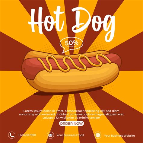 Plantilla de póster de anuncios de perritos calientes deliciosa comida