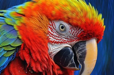 Premium AI Image Closeup Of A Parrot Preening Its Colorful Feathers