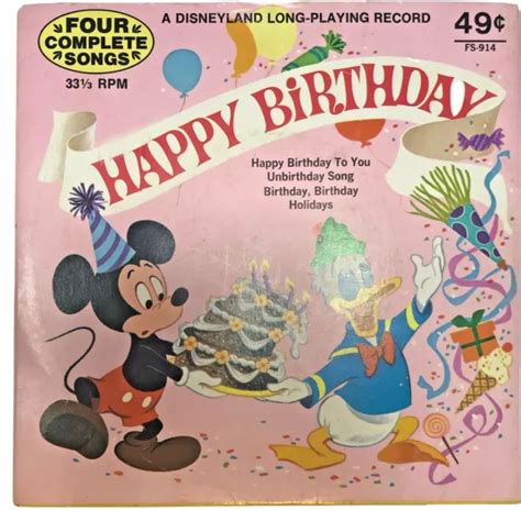 Vintage 1972 Happy Birthday 4 Songs Disneyland Record Rare Walt Disney