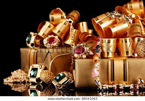 Various Gold Jewellery Ts On Black Stock Photo Edit Now 88561063