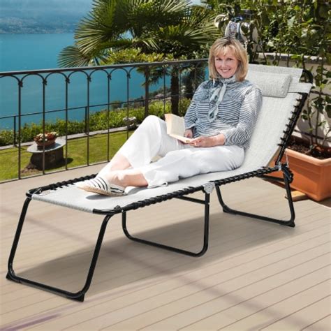 Costway Folding Beach Lounge Chair Heightening Design Patio Lounger W