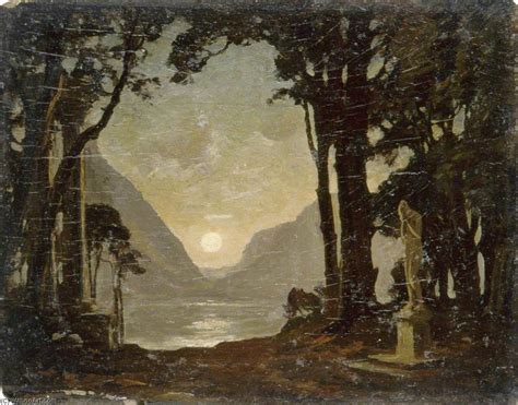 Museum Art Reproductions Moonlight On A Lake With Statues 1930 By