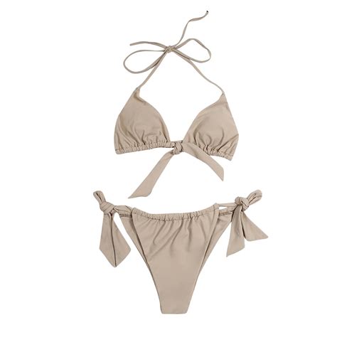 Women S Solid Color Top Sexy Strappy Push Up Bikini Sets Biquini