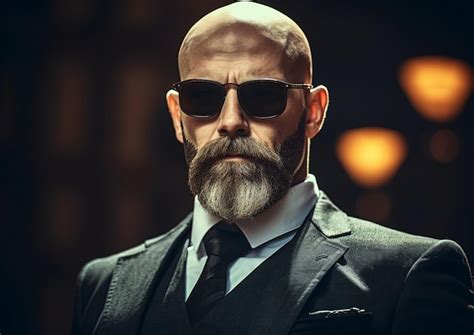 Premium Ai Image Man With Beard And Glasses A Bald Beard Man In A