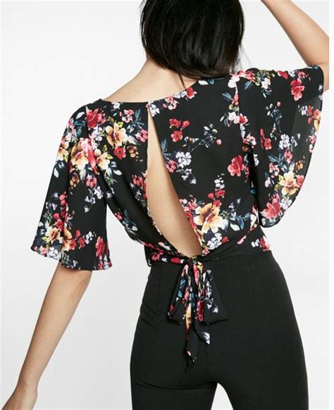 Express Floral Print Tie Back Cropped Blouse Fantastic Clothes Crop