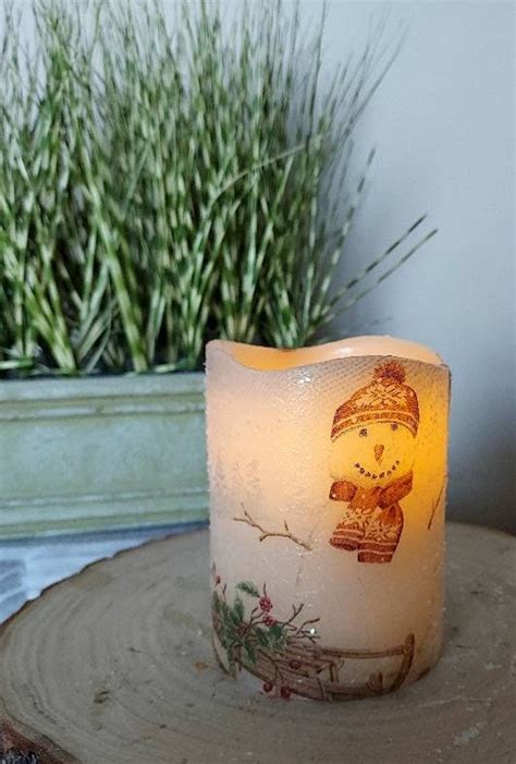 Snowman Flameless Candle Snowman Candle Flameless Candle Etsy