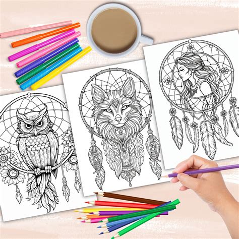 Mystical Dream Catchers Coloring Pages Tribal Coloring Pages Native