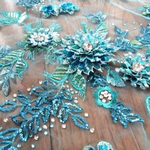 Absolutely Breathtaking Embroidered D Applique Fabric Turquoise Sequin