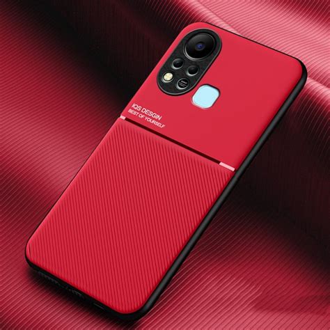 For Infinix Hot 11s Classic Tilt Strip Grain Magnetic Shockproof PC TPU Phone Case Red