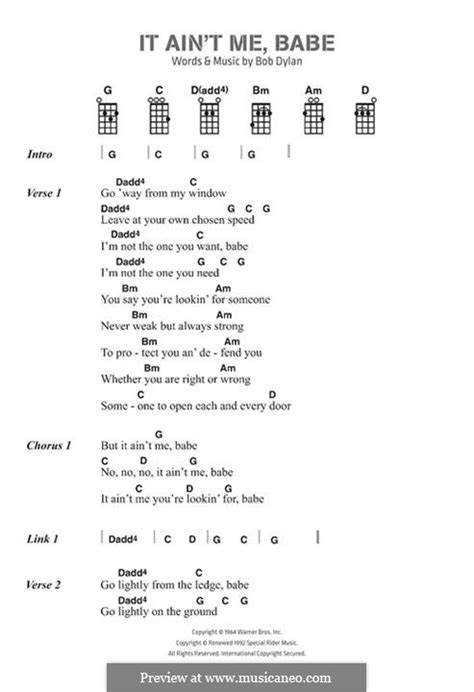 It Ain T Me Babe By B Dylan Sheet Music On Musicaneo