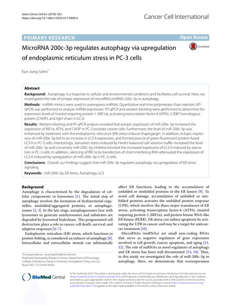 Pdf Microrna C P Regulates Autophagy Via Upregulation Of