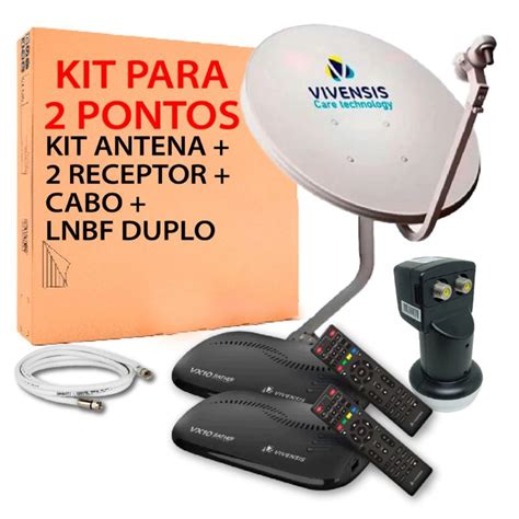 Kit Receptor Vivensis De Tv Vx Antena Ku Cabos Lnb Duplo E