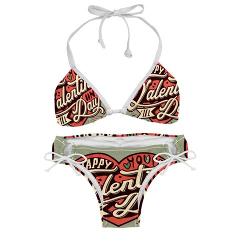 Valentines Day Font Swimsuit Women Bikinis Detachable Sponge