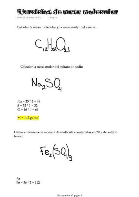 Ejercicios De Masa Molecular Samantha Shernandez Udocz