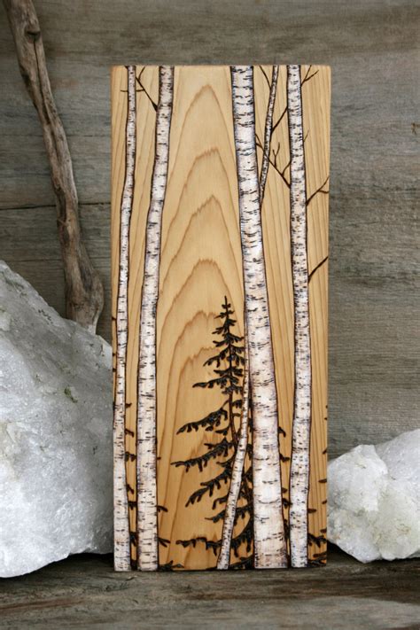 Birch Trees Art Block Wood Burning By Twigsandblossoms On Etsy