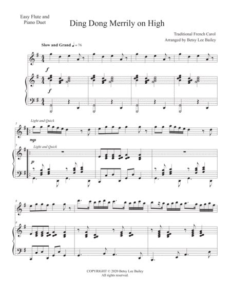 Ding Dong Merrily On High Sheet Music Traditional Christmas Carol Flute And Piano