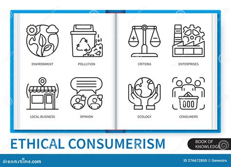 Ethical Consumerism Infographics Linear Icons Collection Stock Photo