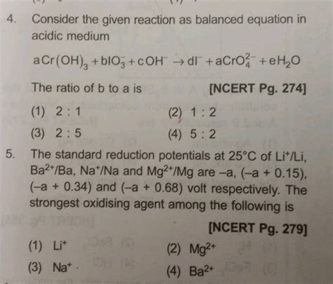 Consider The Given Reaction As Balanced Equation In Acidic Medium Acr Oh