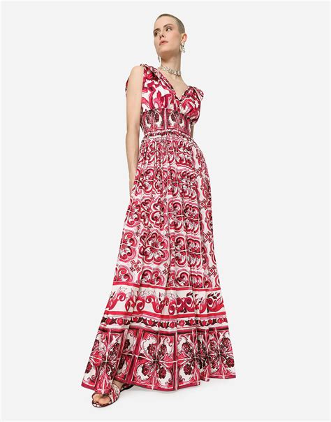 Long Majolica Print Poplin Dress In Multicolor For Women Dolceandgabbana® Us