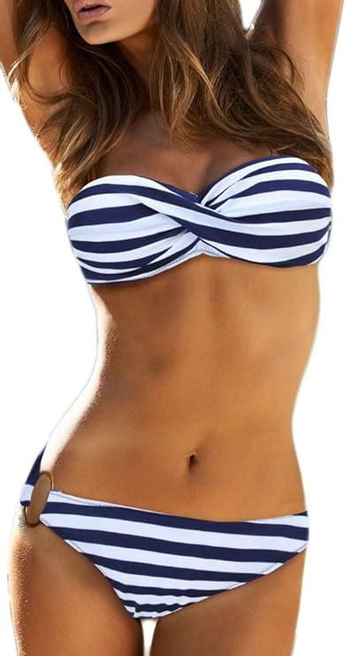 Eudolah Damen Bandeau Padded Bikini Set Tr Gerlosen Badeanzug Push Up Amazon De Bekleidung