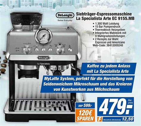 Delonghi Siebtr Ger Espressomachine La Specialista Arte Ec Mb