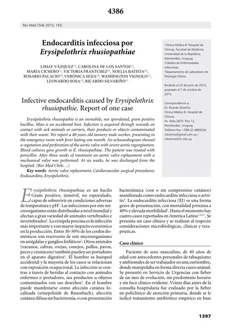 Pdf Endocarditis Infecciosa Por Erysipelothrix Rhusiopathiae Report