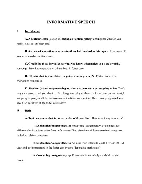 Informative Speech INFORMATIVE SPEECH I Introduction A Attention